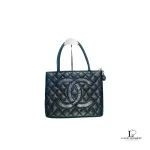 Pre-loved Chanel Medallion black caviar leather tote bag, front view – secondhand designer, NZ