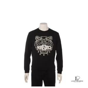 Pre-loved Kenzo men's black cotton knitted pullover, size S, front view – secondhand designer, NZ