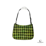 Pre-loved Coach wool and mohair mini shoulder bag with matching pouch, front view – secondhand designer, NZ