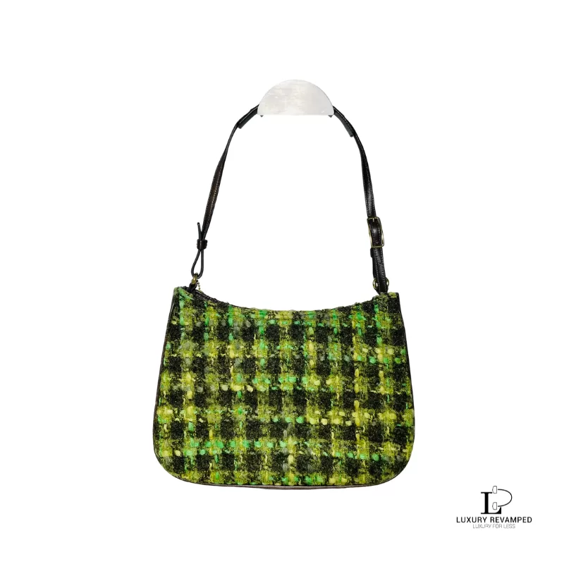 Pre-loved Coach wool and mohair mini shoulder bag with matching pouch, front view – secondhand designer, NZ