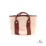 Pre-loved Hermes Sac de Plage Rond 30 beige canvas cabas bag, front view – secondhand designer, NZ