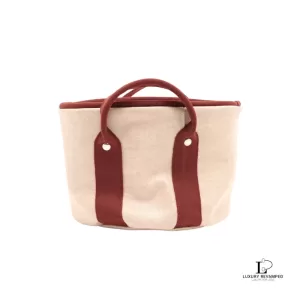 Pre-loved Hermes Sac de Plage Rond 30 beige canvas cabas bag, front view – secondhand designer, NZ