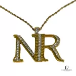 Nina Ricci NR initials gold necklace with gems, view 4