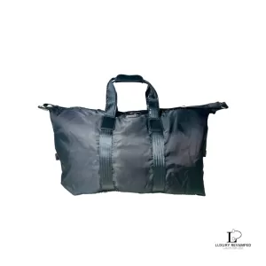Pre-loved Gucci black nylon weekend travel bag, front view – secondhand designer, NZ