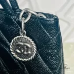Chanel Medallion black caviar leather tote bag, view 18