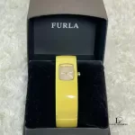 Furla yellow acrylic watch bangle with cream dial, view 8