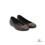 Pre-loved Gucci Guccissima black leather flats with Sherryline ribbon, size 35, front view – secondhand designer, NZ