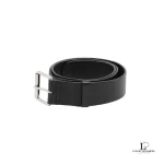 Pre-loved Balenciaga men's black printed logo full-grain leather belt, size 85, front view – secondhand designer, NZ