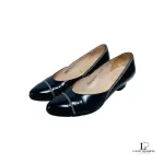 Salvatore Ferragamo Bekill midnight blue calf leather heeled pumps, size US 4.5, view 3