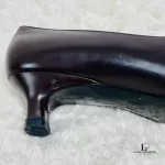 Salvatore Ferragamo chocolate brown calf leather heeled pumps, size US 5, view 11