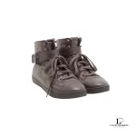 Pre-loved Fendi Zucca men's brown and black hi-top sneakers, size 5.5, front view – secondhand designer, NZ