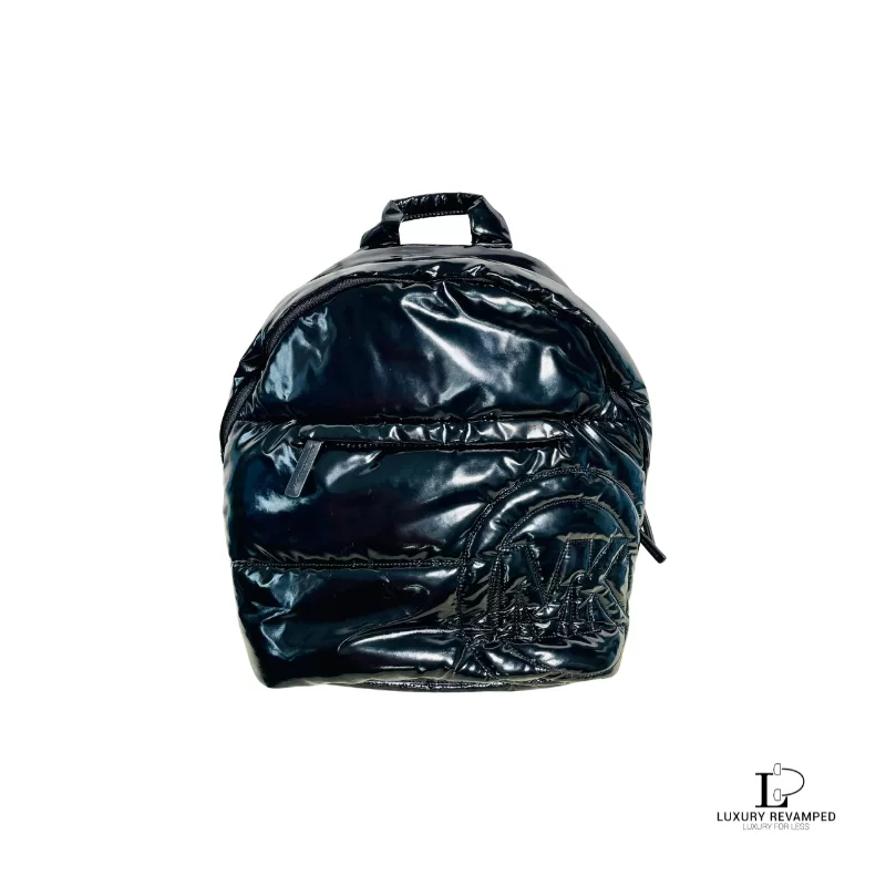 Pre-loved Michael Kors Rae black quilted backpack, front view – secondhand designer, NZ