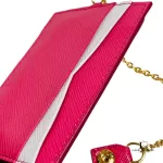 Prada Saffiano orchidea fuchsia pink card case with chain strap, view 3