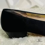 Salvatore Ferragamo black satin and leather flat pumps, size US 4.5, view 9