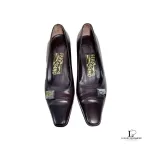 Salvatore Ferragamo chocolate brown calf leather heeled pumps, size US 5, view 2