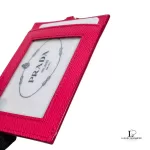 Prada Saffiano orchidea fuchsia pink card case with chain strap, view 4