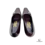 Salvatore Ferragamo chocolate brown calf leather heeled pumps, size US 5, view 3