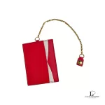 Prada Saffiano orchidea fuchsia pink card case with chain strap, view 2
