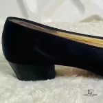 Salvatore Ferragamo black satin and leather flat pumps, size US 4.5, view 11