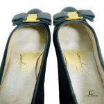Salvatore Ferragamo black satin and leather flat pumps, size US 4.5, view 5