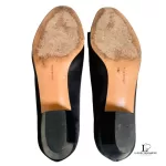 Salvatore Ferragamo black satin and leather flat pumps, size US 4.5, view 7