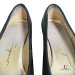 Salvatore Ferragamo black satin and leather flat pumps, size US 4.5, view 4