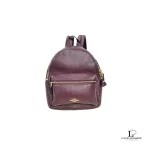 Pre-loved Coach maroon pebble leather mini backpack, front view – secondhand designer, NZ