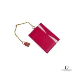 Prada Saffiano orchidea fuchsia pink card case with chain strap, view 5