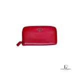Pre-loved Prada Saffiano red leather large full zip wallet, front view – secondhand designer, NZ