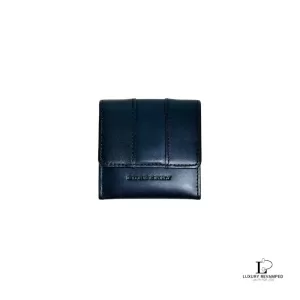 Pre-loved Burberry black soft leather coin purse belt purse, front view – secondhand designer, NZ