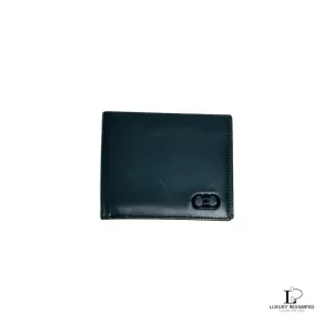 Pre-loved Salvatore Ferragamo men's black smooth leather bifold wallet, front view – secondhand designer, NZ