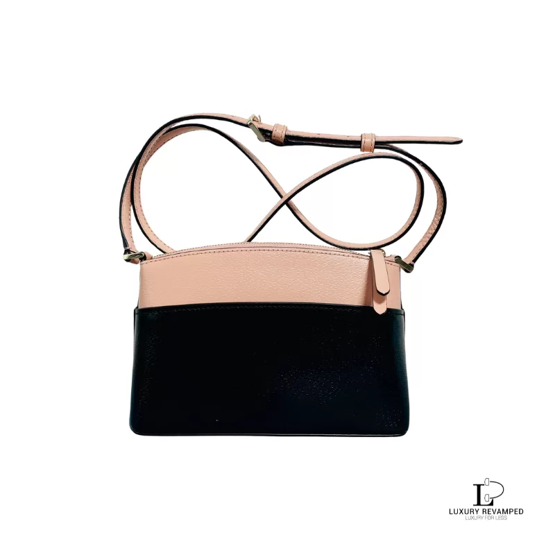 Pre-loved Kate Spade peach and black bicolour leather shoulder bag, front view – secondhand designer, NZ