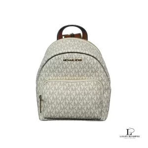 Pre-loved Michael Kors Erin white and grey monogram convertible backpack, new with tag, front view – secondhand designer, NZ