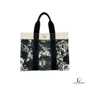 Pre-loved Hermes Bora Bora PM black and white canvas bag, front view – secondhand designer, NZ