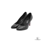 Chanel Coco Mark black matelasse leather heeled pumps, size 37, view 2