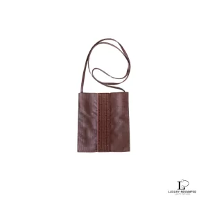 Pre-loved Hermes Yell Line brown fabric crossbody bag, front view – secondhand designer, NZ