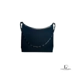 Pre-loved Salvatore Ferragamo Vala black nylon and leather chain shoulder bag, front view – secondhand designer, NZ
