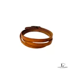Hermes brown leather triple wrap bracelet with silver buckle, view 2