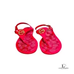 Pre-loved Coach fuchsia pink rubber toe-strapped flat sandals, size US 8, front view – secondhand designer, NZ