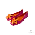 Kate Spade pink and orange satin bow ballet flats, size US 6, view 2