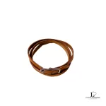 Hermes brown leather triple wrap bracelet with silver buckle, view 3
