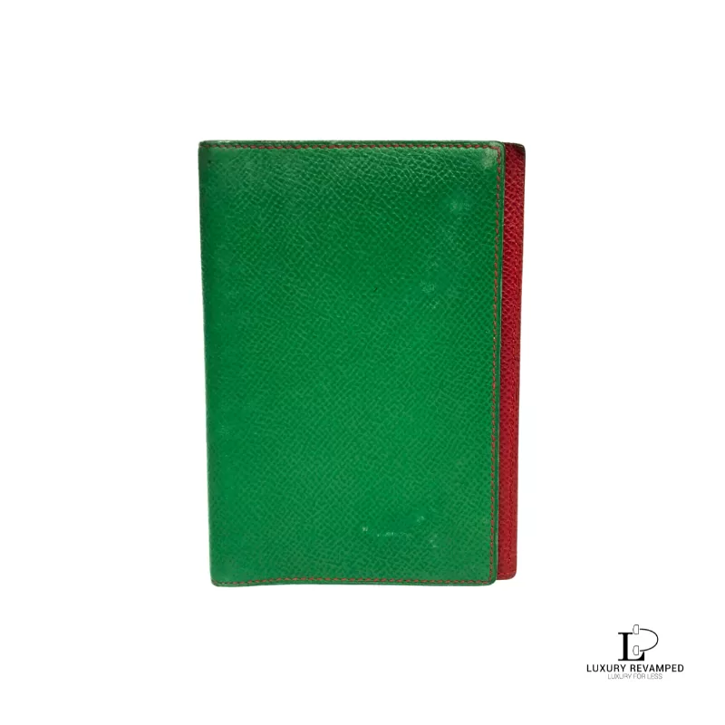 Pre-loved Hermes green leather notebook cover agenda, front view – secondhand designer, NZ