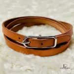 Hermes brown leather triple wrap bracelet with silver buckle, view 12