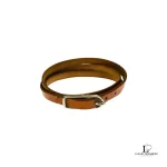 Pre-loved Hermes brown leather triple wrap bracelet with silver buckle, front view – secondhand designer, NZ