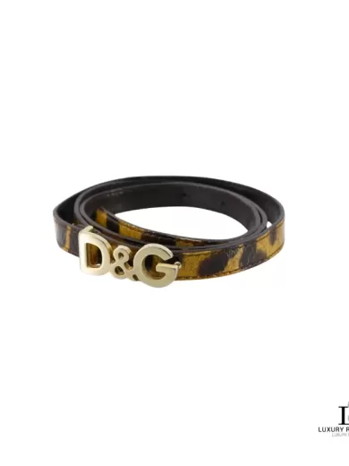 Pre-loved Dolce & Gabbana leopard thin belt, size 85, front view – secondhand designer, NZ