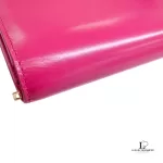 Yves Saint Laurent fuchsia pink smooth leather flap-closed long wallet, view 6