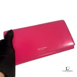 Yves Saint Laurent fuchsia pink smooth leather flap-closed long wallet, view 5