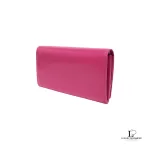 Yves Saint Laurent fuchsia pink smooth leather flap-closed long wallet, view 2