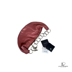 Pre-loved Chanel half moon peachy copper lambskin chain shoulder bag, front view – secondhand designer, NZ