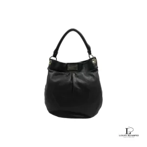 Pre-loved Marc Jacobs black calf leather slouch hobo bag, front view – secondhand designer, NZ